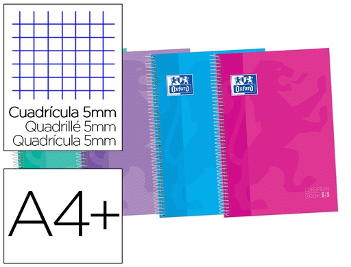 [400073042] CUADERNO ESPIRAL OXFORD EBOOK 5 TAPA EXTRADURA DIN A4+ 120 HOJAS CUADRO 5 MM CON MARGEN TENDENCIA 50% HOJAS GRATIS