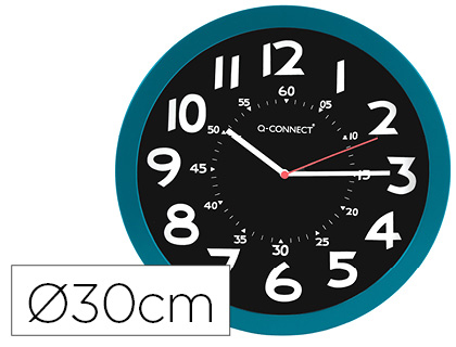 [KF11214] RELOJ Q-CONNECT DE PARED PLASTICO OFICINA REDONDO 30 CM COLOR AZUL Y ESFERA COLOR NEGRO