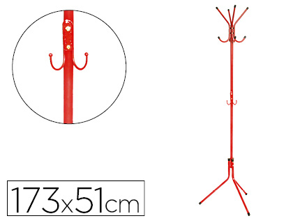 [KF17118] PERCHERO METALICO Q-CONNECT ROJO 8 COLGADORES 173X51 CM