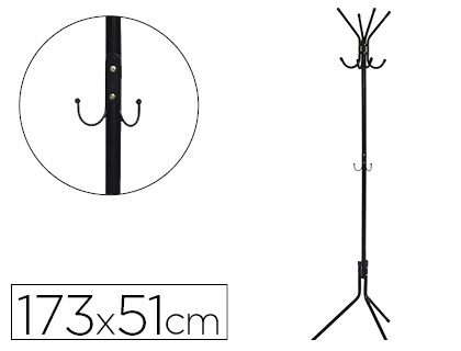 [KF17116] PERCHERO METALICO Q-CONNECT NEGRO 8 COLGADORES 173X51 CM