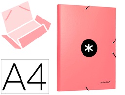 [AW65] CARPETA ANTARTIK GOMAS A4 3 SOLAPAS CARTON FORRADO COLOR CORAL