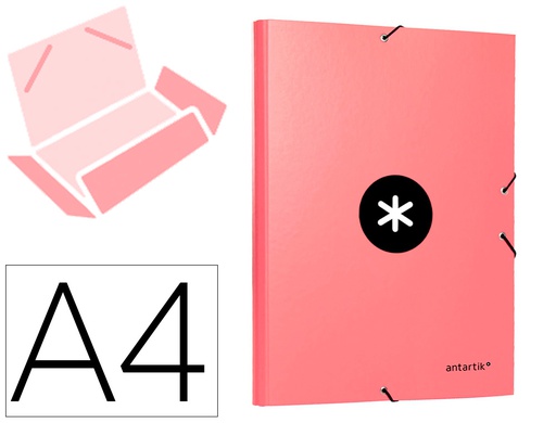 [AW65] CARPETA ANTARTIK GOMAS A4 3 SOLAPAS CARTON FORRADO COLOR CORAL