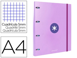 [AW61] CARPETA CON RECAMBIO ANTARTIK A4 CUADRO 5MM FORRADA 4 ANILLAS 25MM REDONDAS COLOR LAVANDA