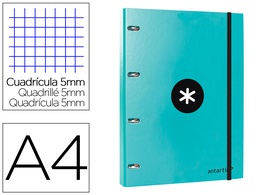 [AW60] CARPETA CON RECAMBIO ANTARTIK A4 CUADRO 5MM FORRADA 4 ANILLAS 25MM REDONDAS COLOR MENTA