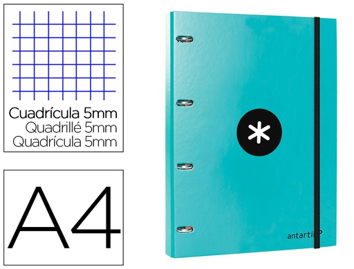 [AW60] CARPETA CON RECAMBIO ANTARTIK A4 CUADRO 5MM FORRADA 4 ANILLAS 25MM REDONDAS COLOR MENTA