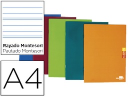 [LA25] LIBRETA LIDERPAPEL SCRIPTUS A4 48 HOJAS 90G/M2 RAYADO MONTESSORI 3,5MM CON MARGEN COLORES SURTIDOS