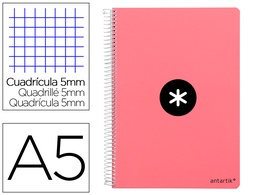 [KB05] CUADERNO ESPIRAL LIDERPAPEL A5 ANTARTIK TAPA DURA 80H 100 GR CUADRO 5MM COLOR CORAL