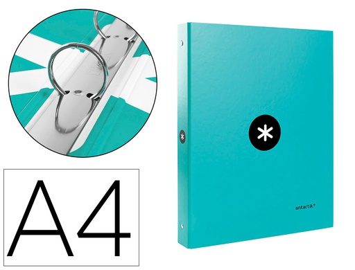 [KA51] CARPETA ANTARTIK A4 FORRADA 4 ANILLAS 25 MM REDONDAS COLOR MENTA