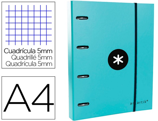 [AW56] CARPETA CON RECAMBIO ANTARTIK A4 CUADRO 5MM FORRADA 4 ANILLAS 40MM REDONDAS CON SOLAPA COLOR MENTA