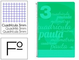 [BE41] CUADERNO ESPIRAL LIDERPAPEL FOLIO PAUTAGUIA TAPA PLASTICO 80H 80GR CUADRO PAUTADO 3MM CON MARGEN COLOR VERDE