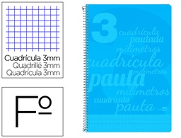 [BE40] CUADERNO ESPIRAL LIDERPAPEL FOLIO PAUTAGUIA TAPA PLASTICO 80H 80GR CUADRO PAUTADO 3MM CON MARGEN COLOR AZUL