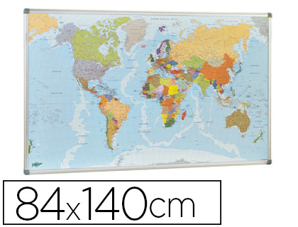 [173-FAIBO] MAPA MURAL FAIBO PLANISFERO POLITICO MAGNETICO MARCO DE ALUMINIO CON CANTONERAS DE PROTECCION 84X140 CM