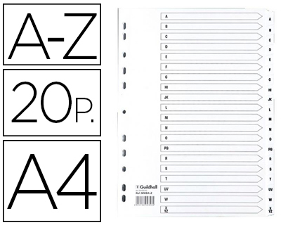[MWDA-ZZ] SEPARADOR EXACOMPTA CARTULINA BLANCA A-Z JUEGO DE 20 SEPARADORES DIN A4 11 TALADROS