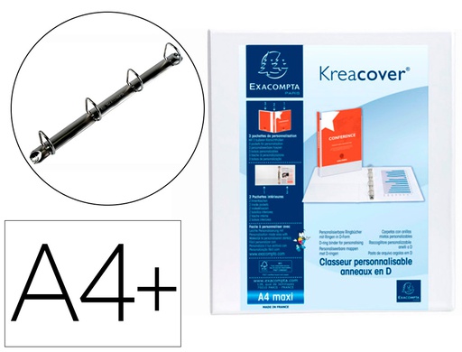 [51840E] CARPETA EXACOMPTA CANGURO 4 ANILLAS 16 MM DIN A4+ CARTON FORRADO POLIPROPILENO PERSONALIZABLE 3 BOLSILLOS