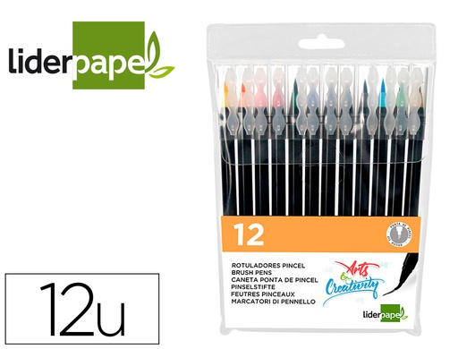 [RT16] ROTULADOR LIDERPAPEL PUNTA PINCEL EXTRA SUAVE BOLSA DE 12 UNIDADES COLORES SURTIDOS