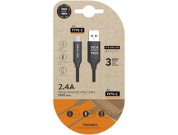 [TEC2003] CABLE USB TECH ONE TECH BRAIDED NYLON TIPO USB-C MULTI LONGITUD 1 MT 2A COLOR NEGRO