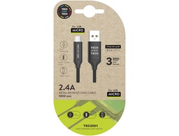 [TEC2001] CABLE USB 2.4 TECH ONE TECH BRAIDED NYLON TIPO USB ANDROID MICRO USB LONGITUD 1 MT COLOR NEGRO