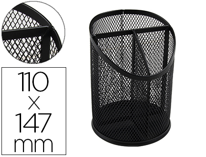 [KF11219] CUBILETE PORTALAPICES Q-CONNECT NEGRO METAL REDONDO REJILLA CON 3 COMPARTIMENTOS DIAMETRO 110 MM ALTO 147 MM