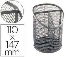 [KF11218] CUBILETE PORTALAPICES Q-CONNECT PLATA METAL REDONDO REJILLA CON 3 COMPARTIMENTOS DIAMETRO 110 MM ALTO 147 MM