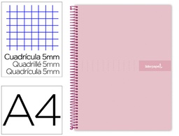 [BA93] CUADERNO ESPIRAL LIDERPAPEL A4 MICRO CRAFTY TAPA FORRADA 120H 90 GR CUADRO 5 MM 5 BANDAS 4 COLORES COLOR ROSA