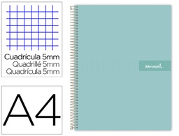 [BA91] CUADERNO ESPIRAL LIDERPAPEL A4 MICRO CRAFTY TAPA FORRADA 120H 90GR CUADRO 5MM 5 BANDAS 4 TALADROS COLOR TURQUESA