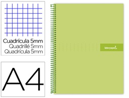 [BA07] CUADERNO ESPIRAL LIDERPAPEL A4 MICRO CRAFTY TAPA FORRADA 120H 90 GR CUADRO 5 MM 5 BANDAS 4 COLORES COLOR VERDE