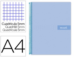 [BA57] CUADERNO ESPIRAL LIDERPAPEL A4 MICRO CRAFTY TAPA FORRADA 120H 90 GR CUADRO 5 MM 5 BANDAS 4 COLORES CELESTE