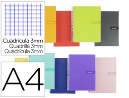 [BF49] CUADERNO ESPIRAL LIDERPAPEL A4 CRAFTY TAPA FORRADA 80H 90 GR CUADRO 3 MM CON MARGEN COLORES SURTIDOS