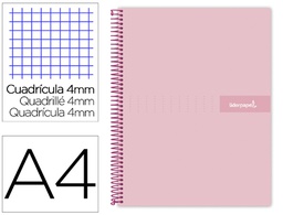 [BJ80] CUADERNO ESPIRAL LIDERPAPEL A4 CRAFTY TAPA FORRADA 80H 90 GR CUADRO 4MM CON MARGEN COLOR ROSA
