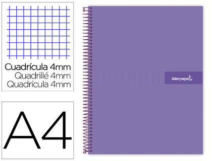 [BJ79] CUADERNO ESPIRAL LIDERPAPEL A4 CRAFTY TAPA FORRADA 80H 90 GR CUADRO 4MM CON MARGEN COLOR VIOLETA