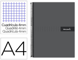 [BJ77] CUADERNO ESPIRAL LIDERPAPEL A4 CRAFTY TAPA FORRADA 80H 90 GR CUADRO 4MM CON MARGEN COLOR NEGRO