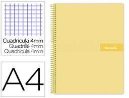 [BJ76] CUADERNO ESPIRAL LIDERPAPEL A4 CRAFTY TAPA FORRADA 80H 90 GR CUADRO 4MM CON MARGEN COLOR AMARILLO