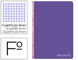 [BF37] CUADERNO ESPIRAL LIDERPAPEL FOLIO WITTY TAPA DURA 80H 75GR CUADRO 4MM CON MARGEN COLOR VIOLETA