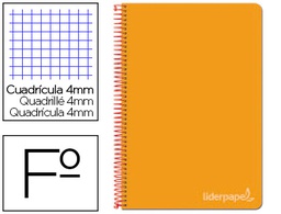 [BF36] CUADERNO ESPIRAL LIDERPAPEL FOLIO WITTY TAPA DURA 80H 75GR CUADRO 4MM CON MARGEN COLOR NARANJA