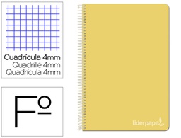 [BV01] CUADERNO ESPIRAL LIDERPAPEL FOLIO WITTY TAPA DURA 80H 75GR CUADRO 4MM CON MARGEN COLOR AMARILLO
