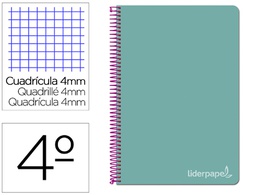 [BC83] CUADERNO ESPIRAL LIDERPAPEL CUARTO WITTY TAPA DURA 80H 75GR CUADRO 4MM CON MARGEN COLOR TURQUESA