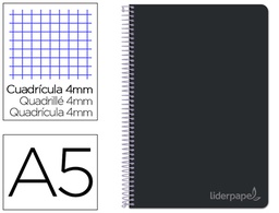 [BC23] CUADERNO ESPIRAL LIDERPAPEL CUARTO WITTY TAPA DURA 80H 75GR CUADRO 4MM CON MARGEN COLOR NEGRO