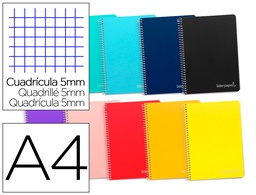 [BA03] CUADERNO ESPIRAL LIDERPAPEL A4 MICRO WITTY TAPA DURA 140H 75GR CUADRO 5MM 5 BANDAS 4 TALADROS COLORES SURTIDOS