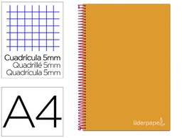 [BA29] CUADERNO ESPIRAL LIDERPAPEL A4 MICRO JOLLY TAPA FORRADA 140H 75 GR CUADRO 5MM 5 BANDAS4 TALADROS COLOR NARANJA