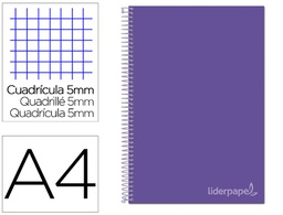 [BA51] CUADERNO ESPIRAL LIDERPAPEL A4 MICRO JOLLY TAPA FORRADA 140H 75 GR CUADRO 5MM 5 BANDAS 4 TALADROS COLOR LILA