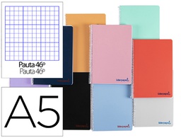 [TH55] CUADERNO ESPIRAL LIDERPAPEL A5 WONDER TAPA PLASTICO 80H 90G RAYADO Nº46 COLORES SURTIDOS