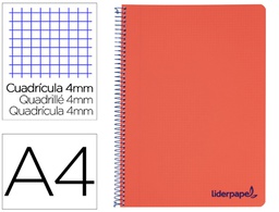 [TH65] CUADERNO ESPIRAL LIDERPAPEL A4 WONDER TAPA PLASTICO 80H 90GR CUADRO 4MM CON MARGEN COLOR ROJO