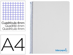[TH64] CUADERNO ESPIRAL LIDERPAPEL A4 WONDER TAPA PLASTICO 80H 90GR CUADRO 4MM CON MARGEN COLOR GRIS