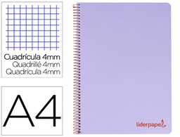 [TH06] CUADERNO ESPIRAL LIDERPAPEL A4 WONDER TAPA PLASTICO 80H 90GR CUADRO 4MM CON MARGEN COLOR VIOLETA