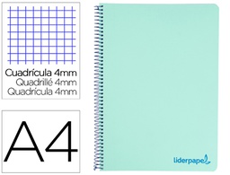[TH03] CUADERNO ESPIRAL LIDERPAPEL A4 WONDER TAPA PLASTICO 80H 90GR CUADRO 4MM CON MARGEN COLOR VERDE PASTEL