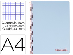 [TH01] CUADERNO ESPIRAL LIDERPAPEL A4 WONDER TAPA PLASTICO 80H 90GR CUADRO 4MM CON MARGEN COLOR AZUL