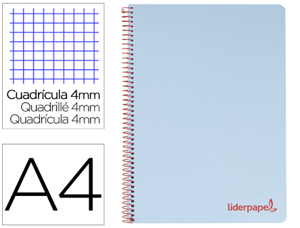 [TH01] CUADERNO ESPIRAL LIDERPAPEL A4 WONDER TAPA PLASTICO 80H 90GR CUADRO 4MM CON MARGEN COLOR AZUL