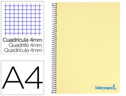 [TH04] CUADERNO ESPIRAL LIDERPAPEL A4 WONDER TAPA PLASTICO 80H 90GR CUADRO 4MM CON MARGEN COLOR AMARILLO