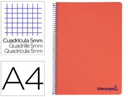 [BA88] CUADERNO ESPIRAL LIDERPAPEL A4 MICRO WONDER TAPA PLASTICO 120H 90 GR CUADRO 5 MM 5 BANDAS 4 TALADROS COLOR ROJO