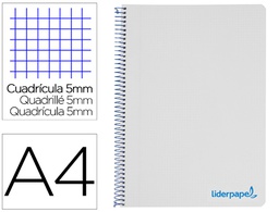 [BA87] CUADERNO ESPIRAL LIDERPAPEL A4 MICRO WONDER TAPA PLASTICO 120H 90 GR CUADRO 5 MM 5 BANDAS 4 TALADROS COLOR GRIS